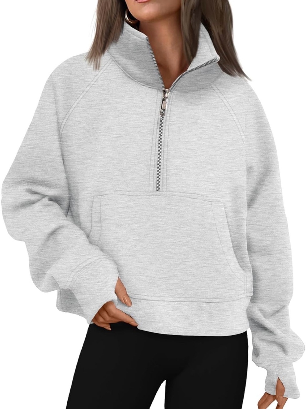 Women's Half-Zip Pullover Sweatshirt - Light Gray